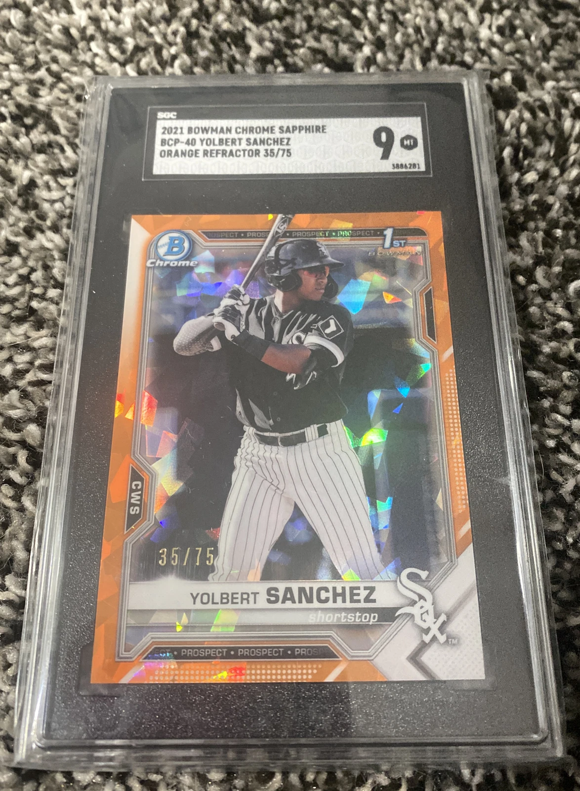 2021 1st Bowman Chrome Sapphire YOLBERT SANCHEZ ORANGE /75 RC White Sox - SGC 9
