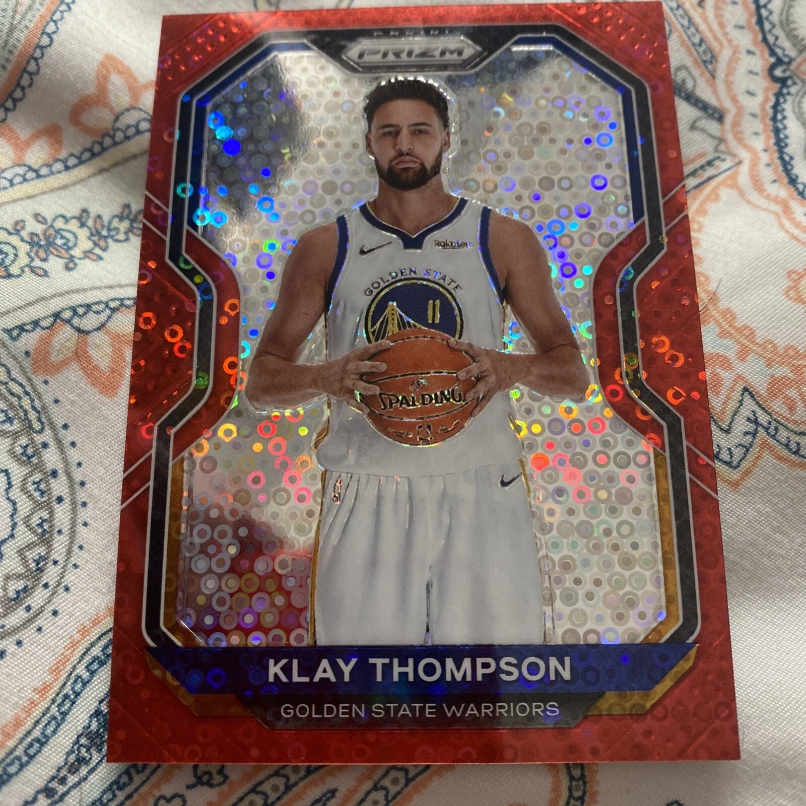 KLAY THOMPSON 2020-21 Panini Prizm Fast Break #87 - RED DISCO PRIZM SP /125!
