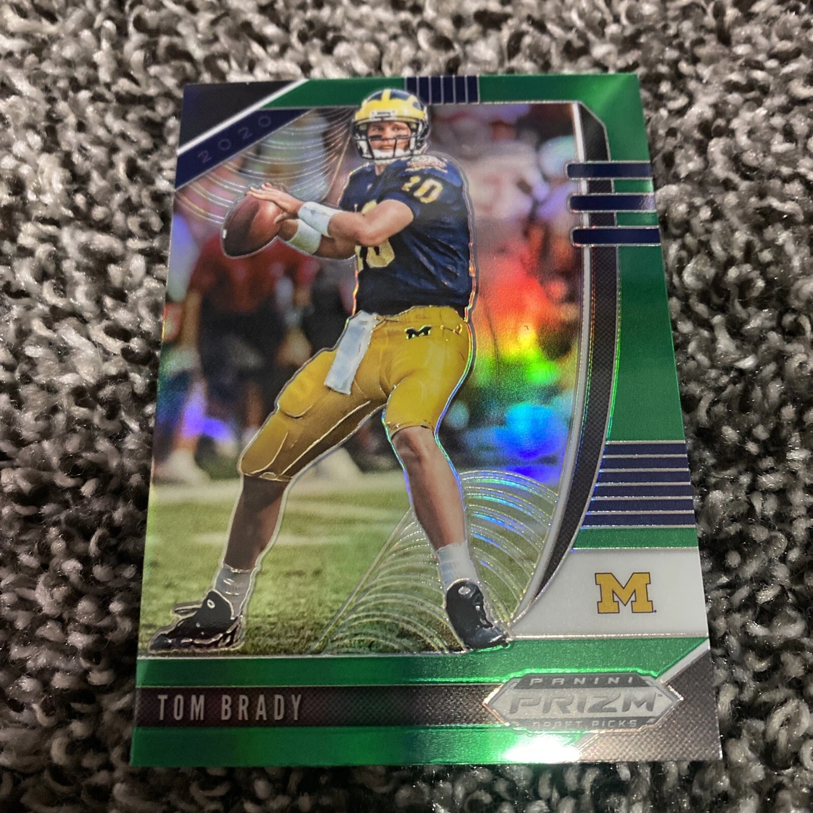 2020 PANINI PRIZM DRAFT PICKS #97 TOM BRADY GREEN HOLO PRIZM MICHIGAN SP!
