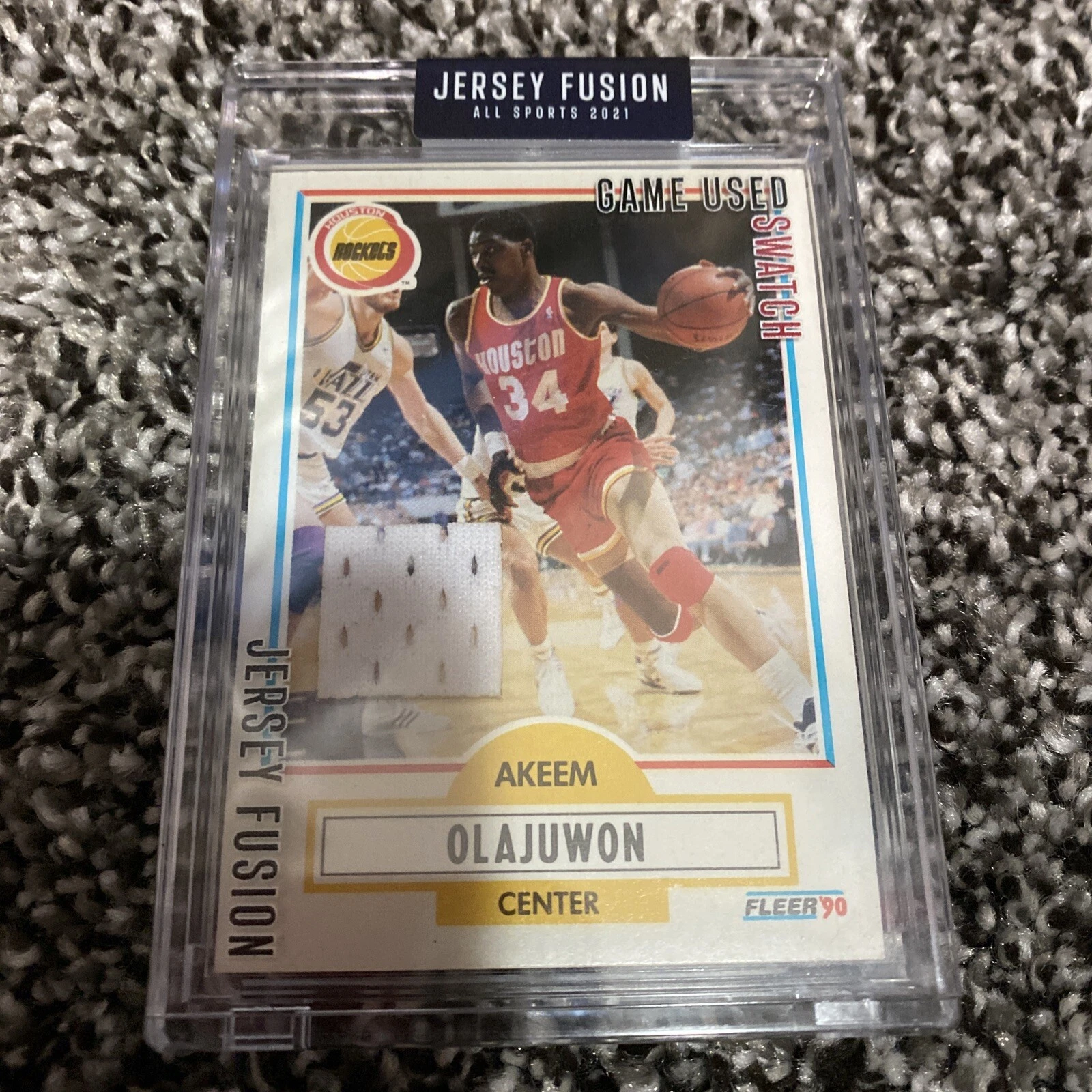 2021 Jersey Fusion 1990 Fleet Akeem Olajuwon Game Used Jersey Card
