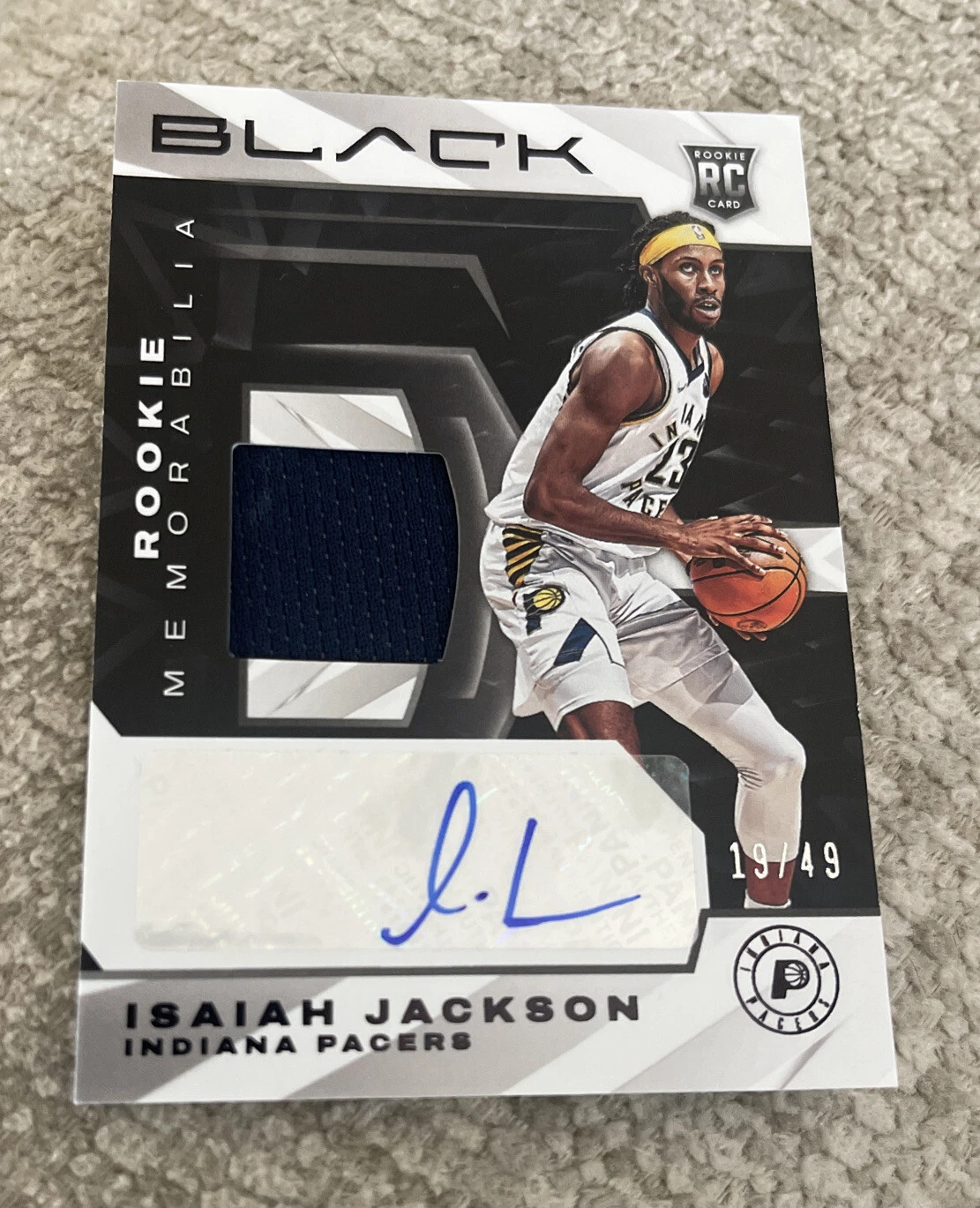 2021 Panini Black Isaiah Jackson RC RPA /49 Rookie Indiana Pacers Jersey
