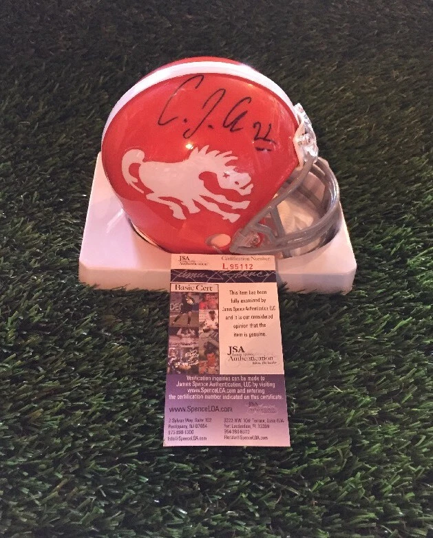 C.J. ANDERSON Signed Black Ink DENVER BRONCOS ORANGE Mini Helmet JSA/COA #L95112
