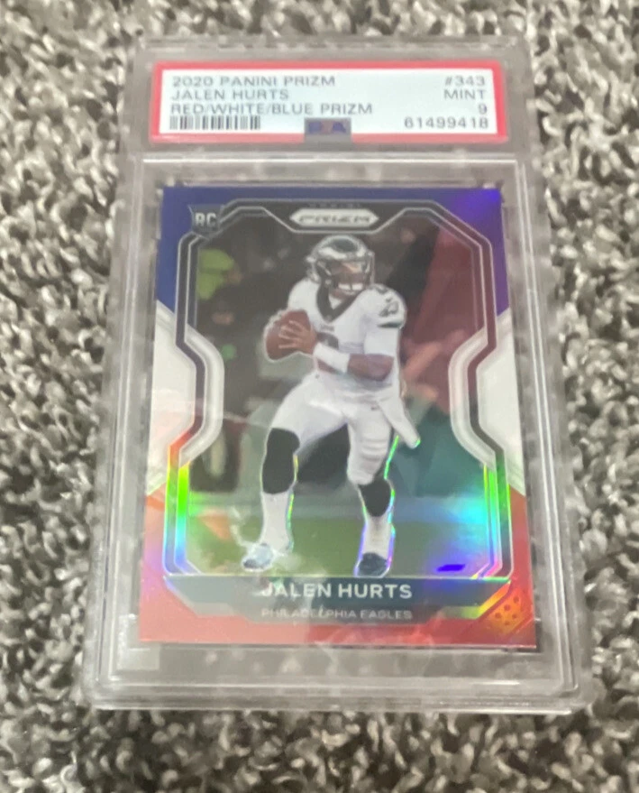 2020 Prizm JALEN HURTS Red White Blue Prizm Rookie RC #343 PSA 9 MINT Eagles

