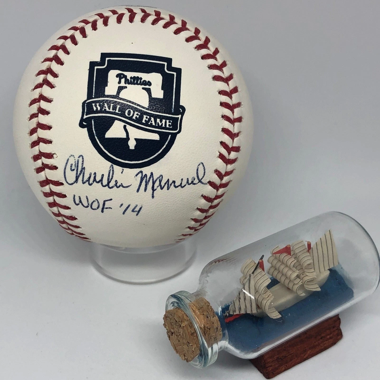 Charlie Manuel signed Rawlings Official Phillies WOF Logo Baseball MLB HOLO A891
