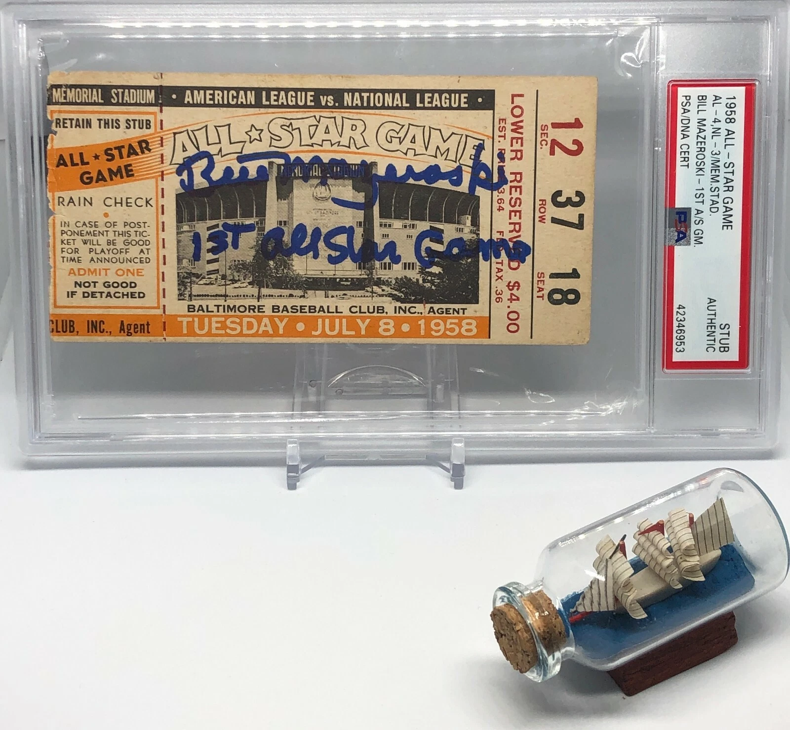 Bill Mazeroski signed 1958 All Star Game Ticket PSA DNA Slabbed 1st ASG HOF C245
