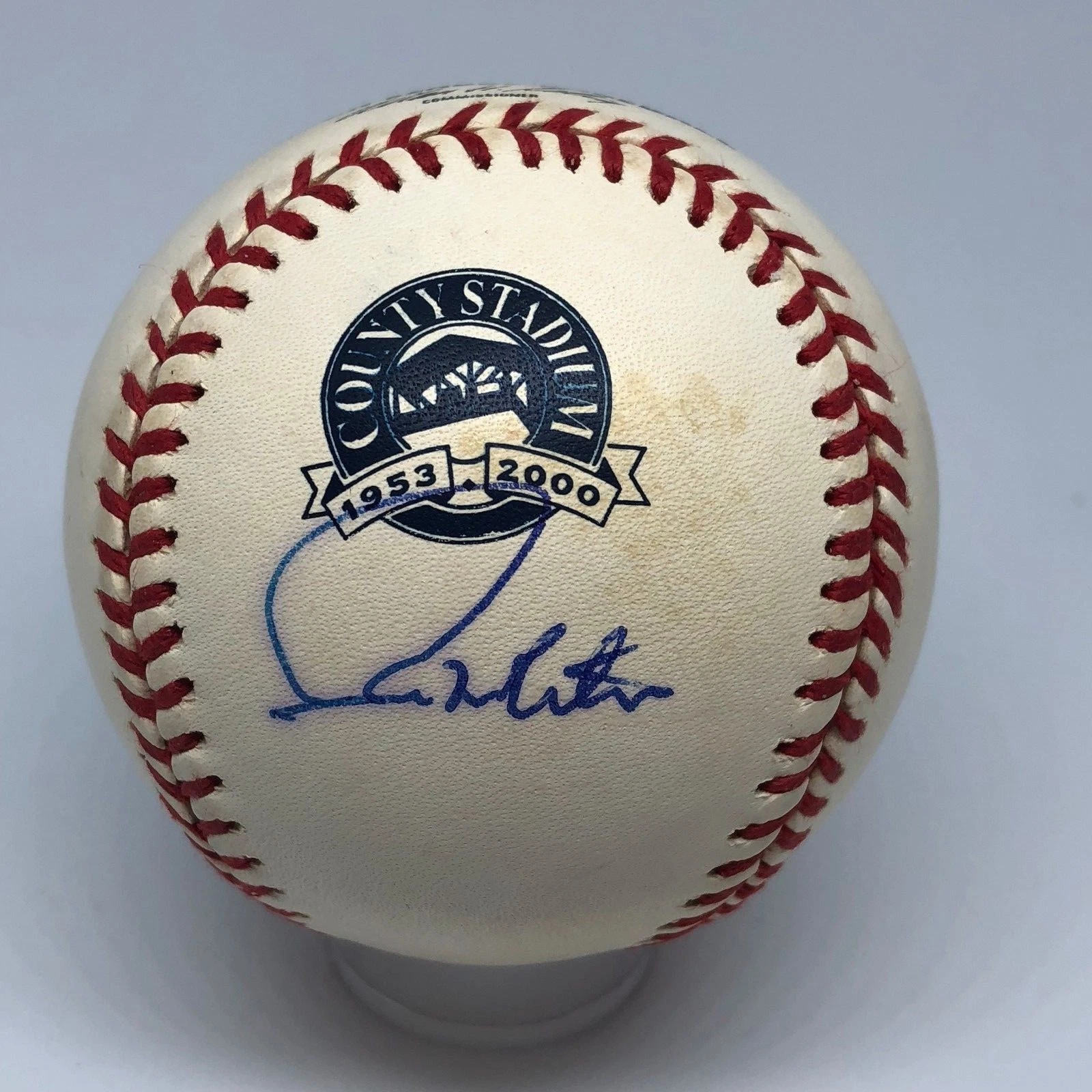 Paul Molitor signed Rawlings County Stadium Logo Baseball JSA Brewers HOF A100
