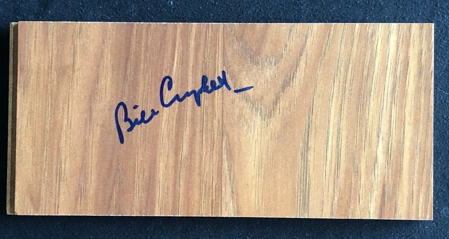 Broadcaster Bill Campbell signed Floor Board JSA Sixers HOF Wilt Chamberlain Z81
