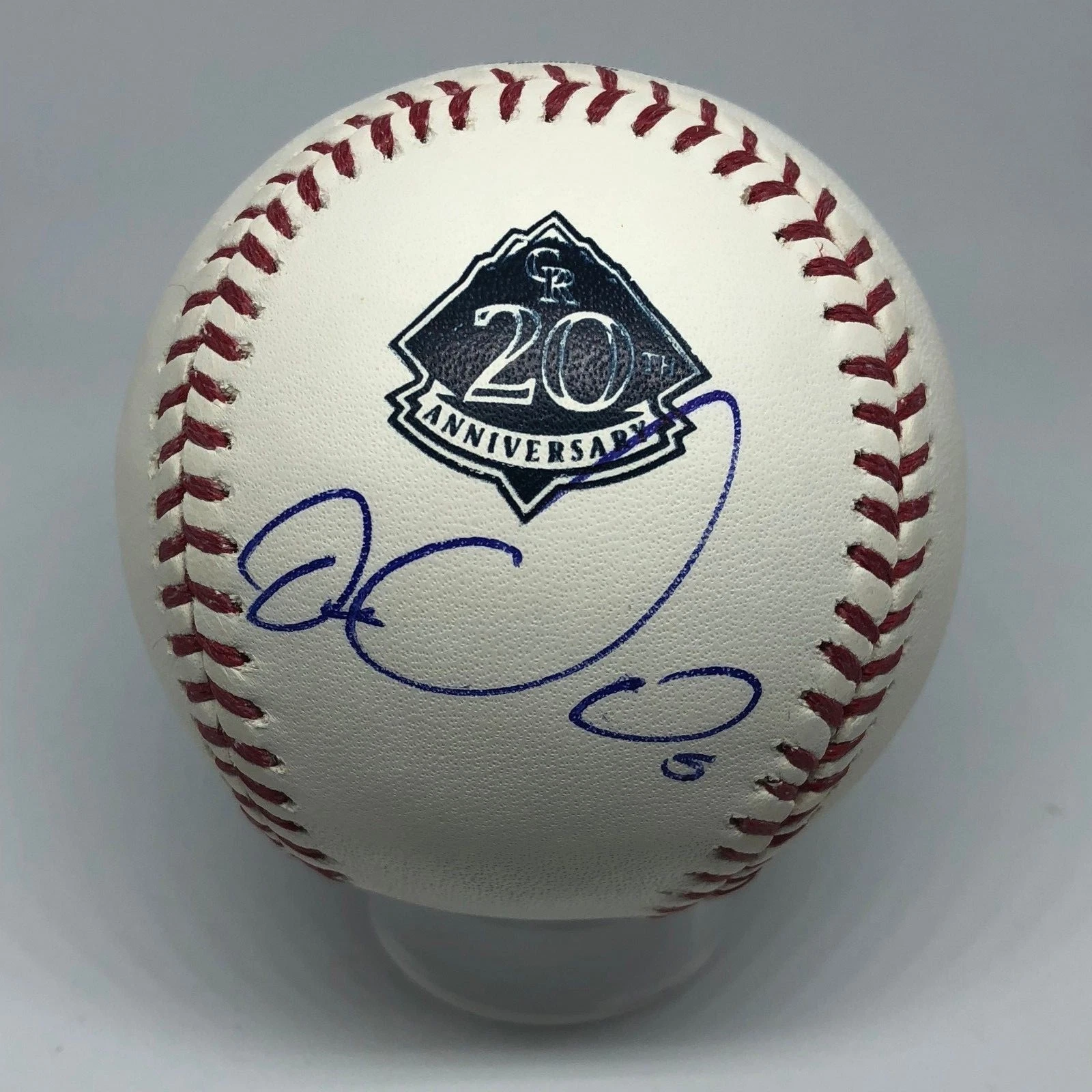 Carlos Gonzalez signed Rawlings Rockies 20th Anniversary Baseball JSA A488
