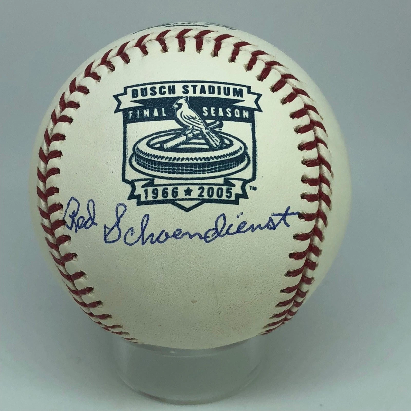 Red Schoendienst signed Rawlings Cardinals Busch Stadium Logo Baseball JSA A423
