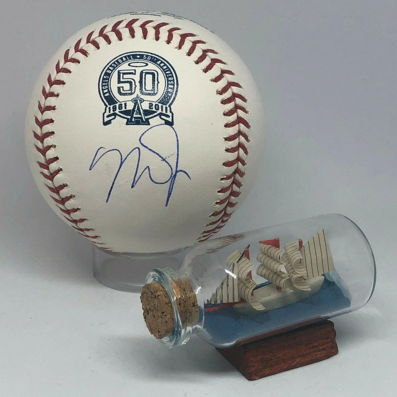 Mike Trout signed Rawlings Angels Logo Baseball MLB HOLO MVP HOF Rare A1559
