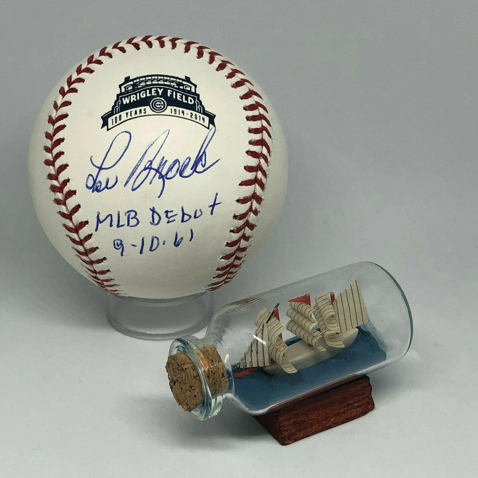 Lou Brock signed Rawlings Wrigley Field Logo Baseball JSA HOF Inscribed A1697
