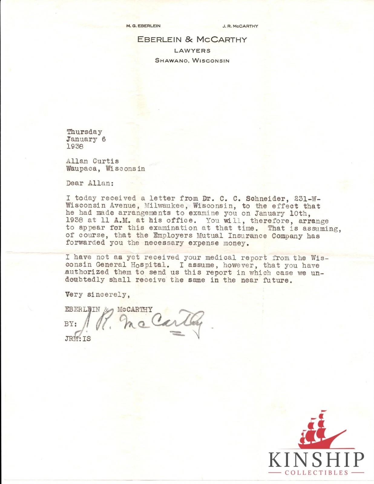 Senator Joseph McCarthy signed Typed Letter JSA LOA d.1957 Rare Auto Z365
