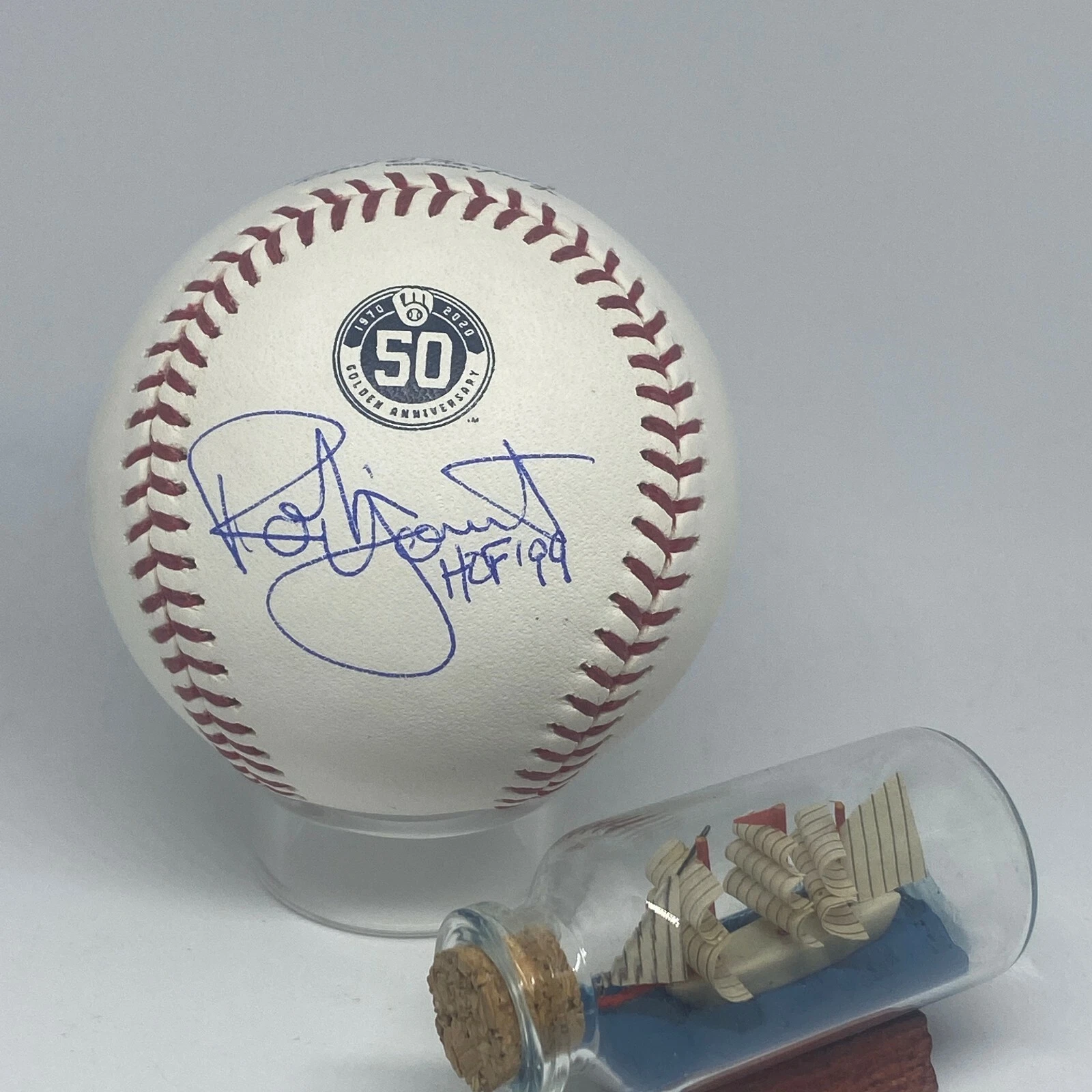 Robin Yount signed Rawlings Brewers Logo Baseball JSA COA Inscribed HOF A2008
