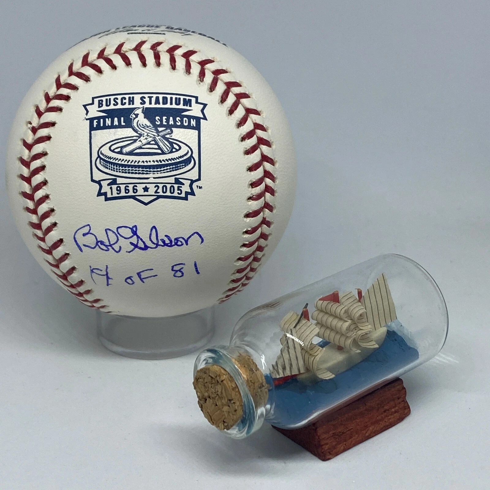 Bob Gibson signed Rawlings Busch Stadium Logo Baseball JSA Inscribed HOF A2044
