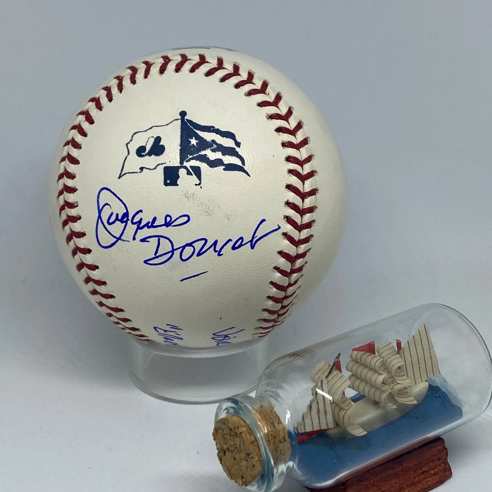 Broadcaster Jacques Doucet signed Rawlings Logo Baseball JSA COA Expos HOF A2055
