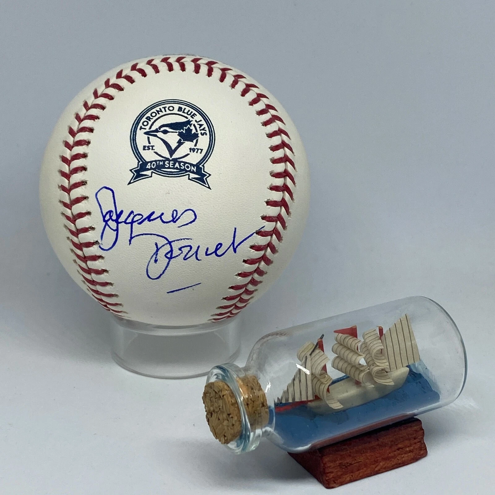 Broadcaster Jacques Doucet signed Rawlings Logo Baseball JSA COA Expos HOF A2057
