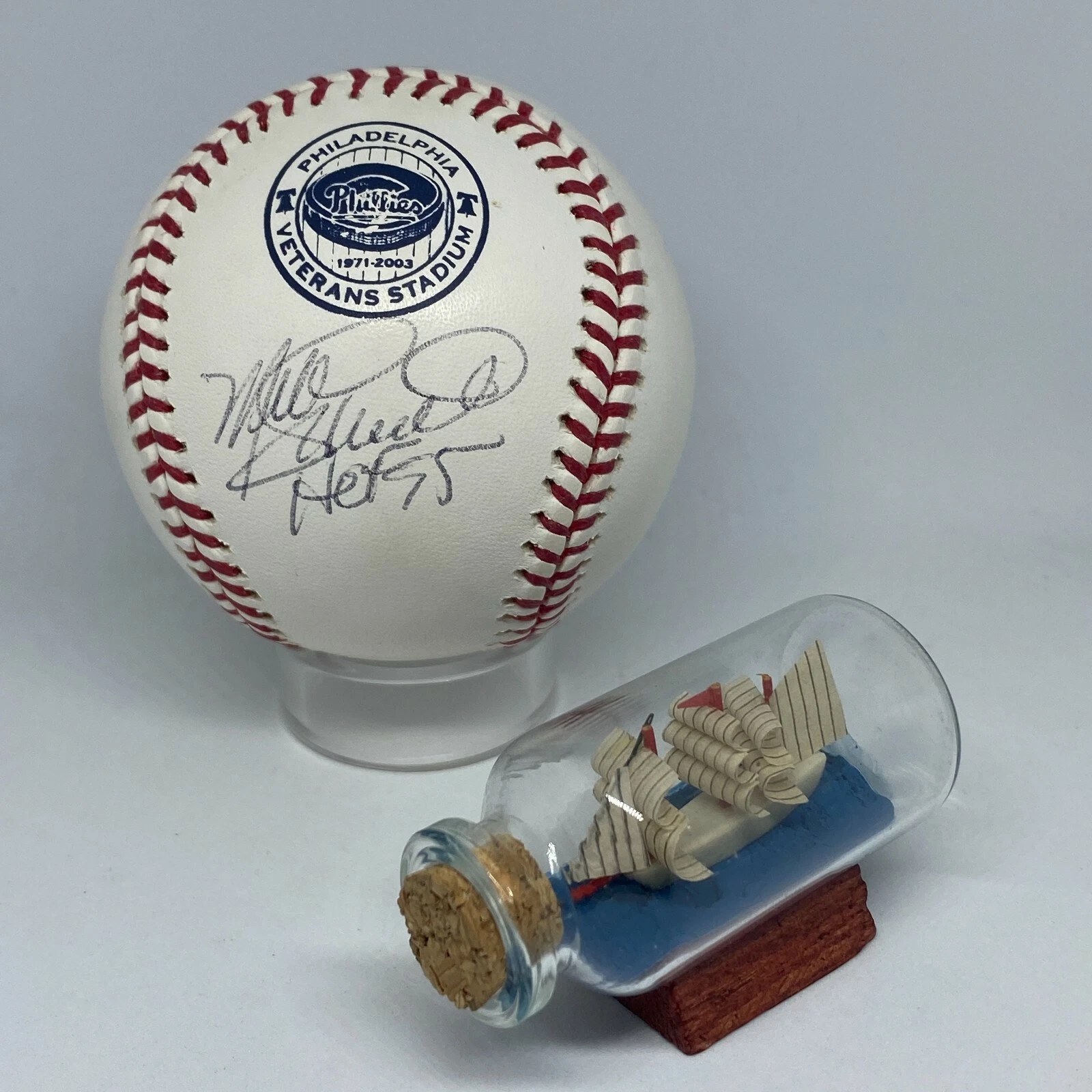 Mike Schmidt signed Rawlings Veterans Stadium Logo Baseball JSA Inscribed A2138
