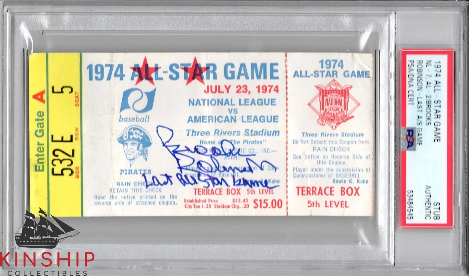Brooks Robinson signed 1974 All Star Game Ticket PSA DNA Inscribed Auto HOF C732
