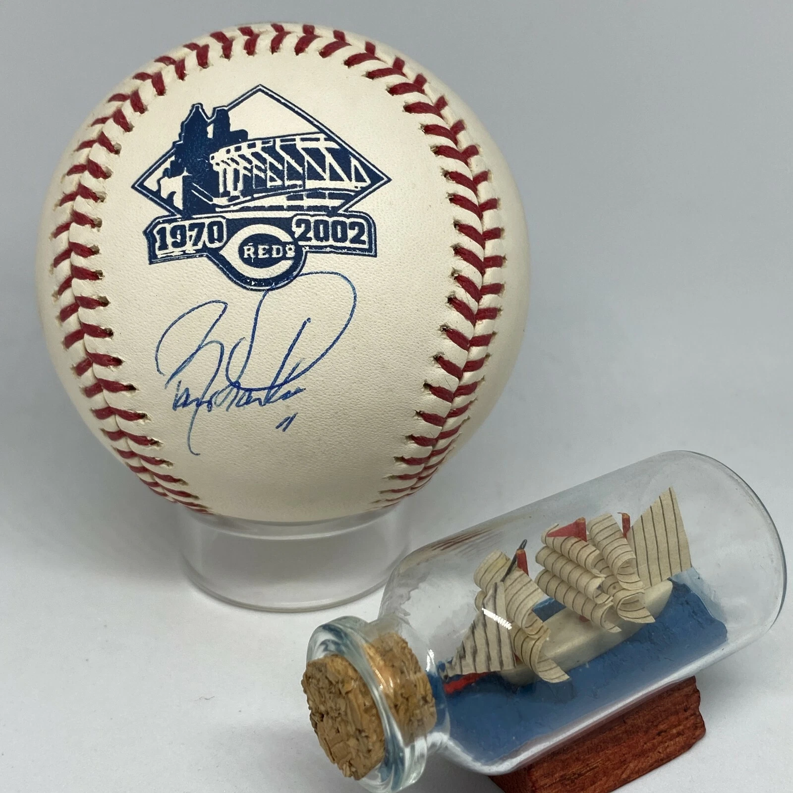 Barry Larkin signed Rawlings Riverfront Logo Baseball JSA COA Reds HOF A2223
