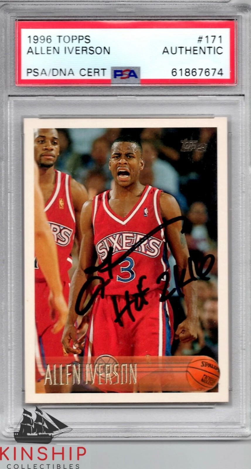 Allen Iverson signed 1996 Topps Rookie Card #171 PSA DNA Slabbed Auto HOF C792
