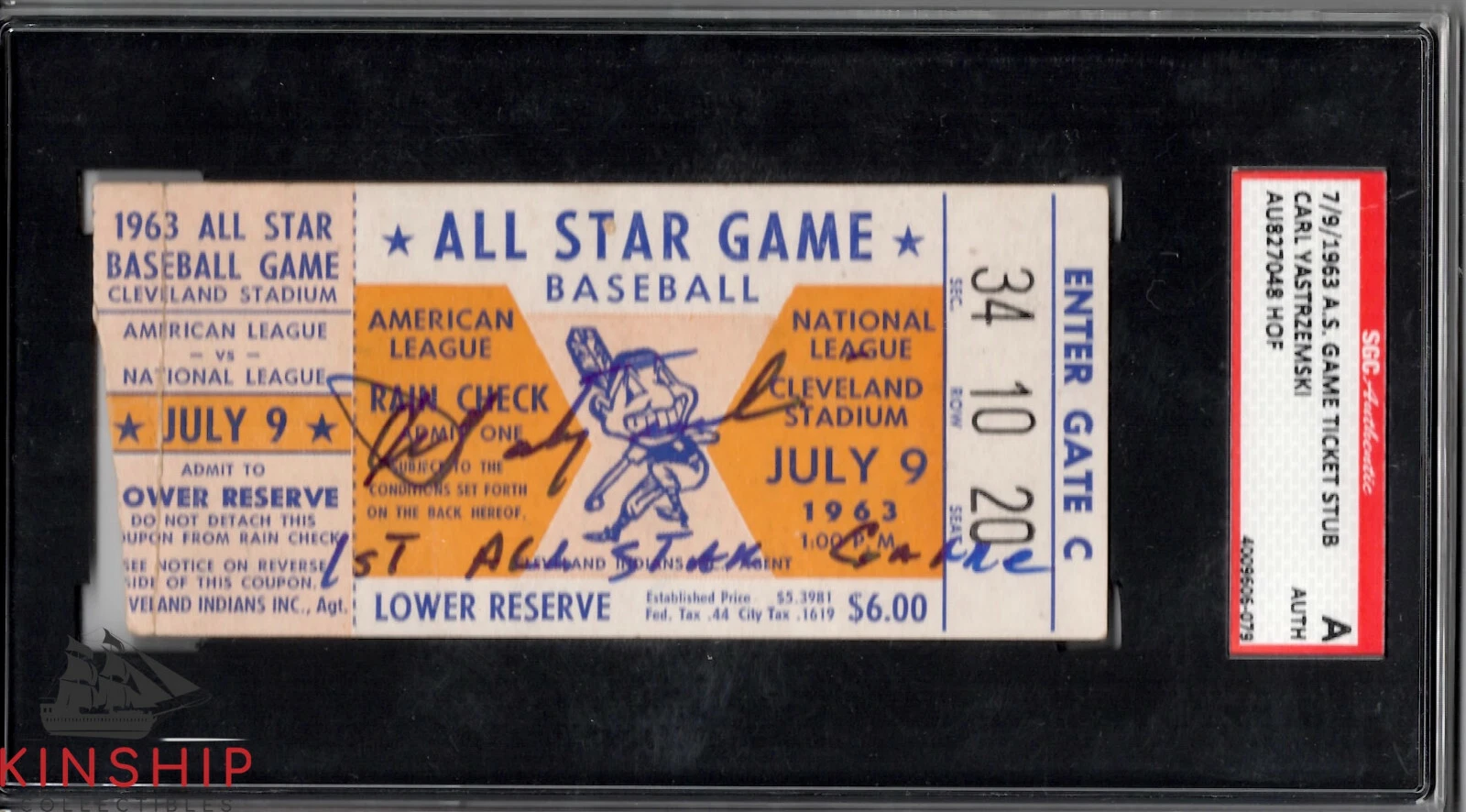 Carl Yastrzemski signed 1963 All Star Game Ticket SGC Slabbed Auto HOF Bold C812
