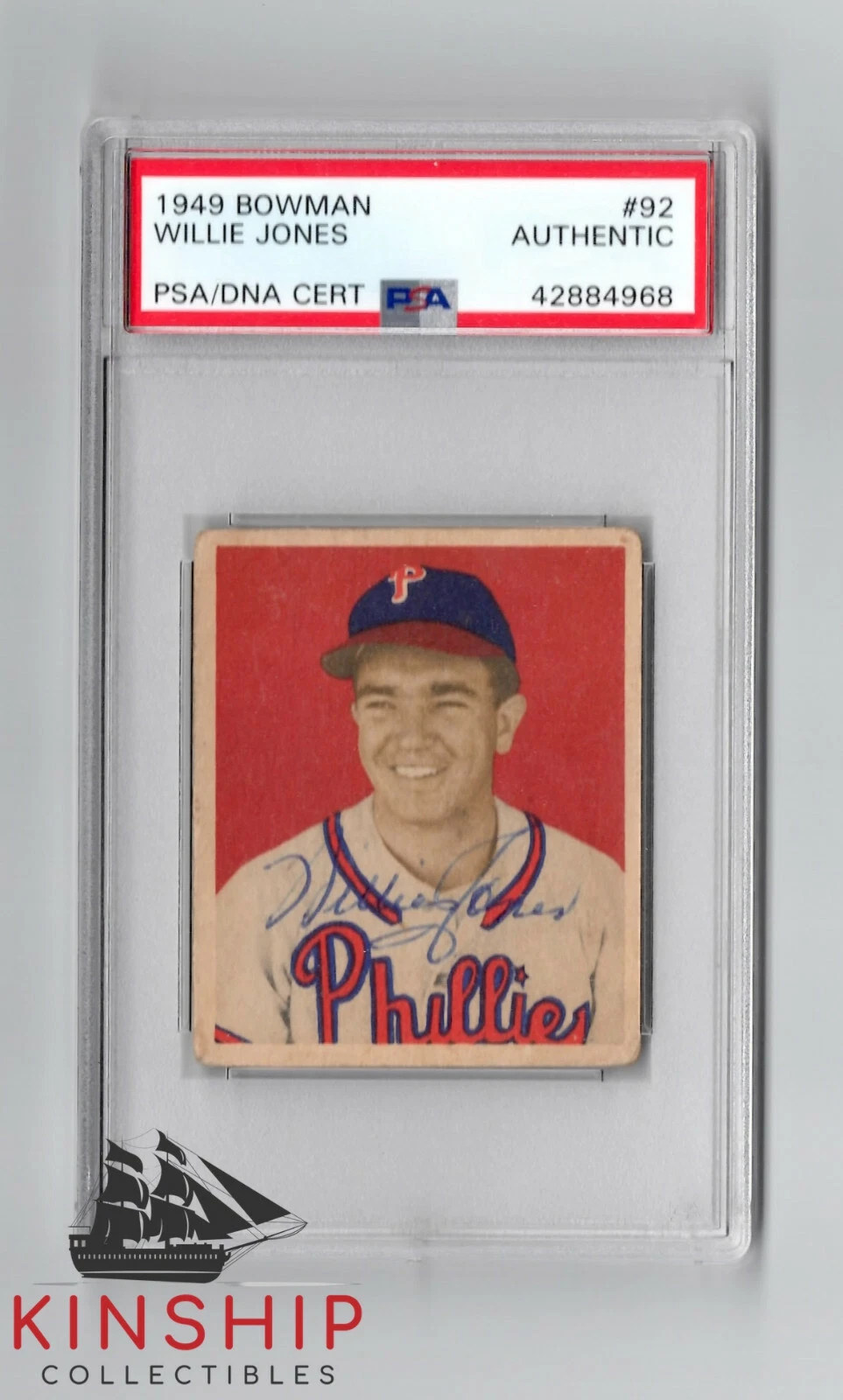 Willie Jones signed 1949 Bowman Trading Card PSA DNA Slabbed Auto Rookie RC C814
