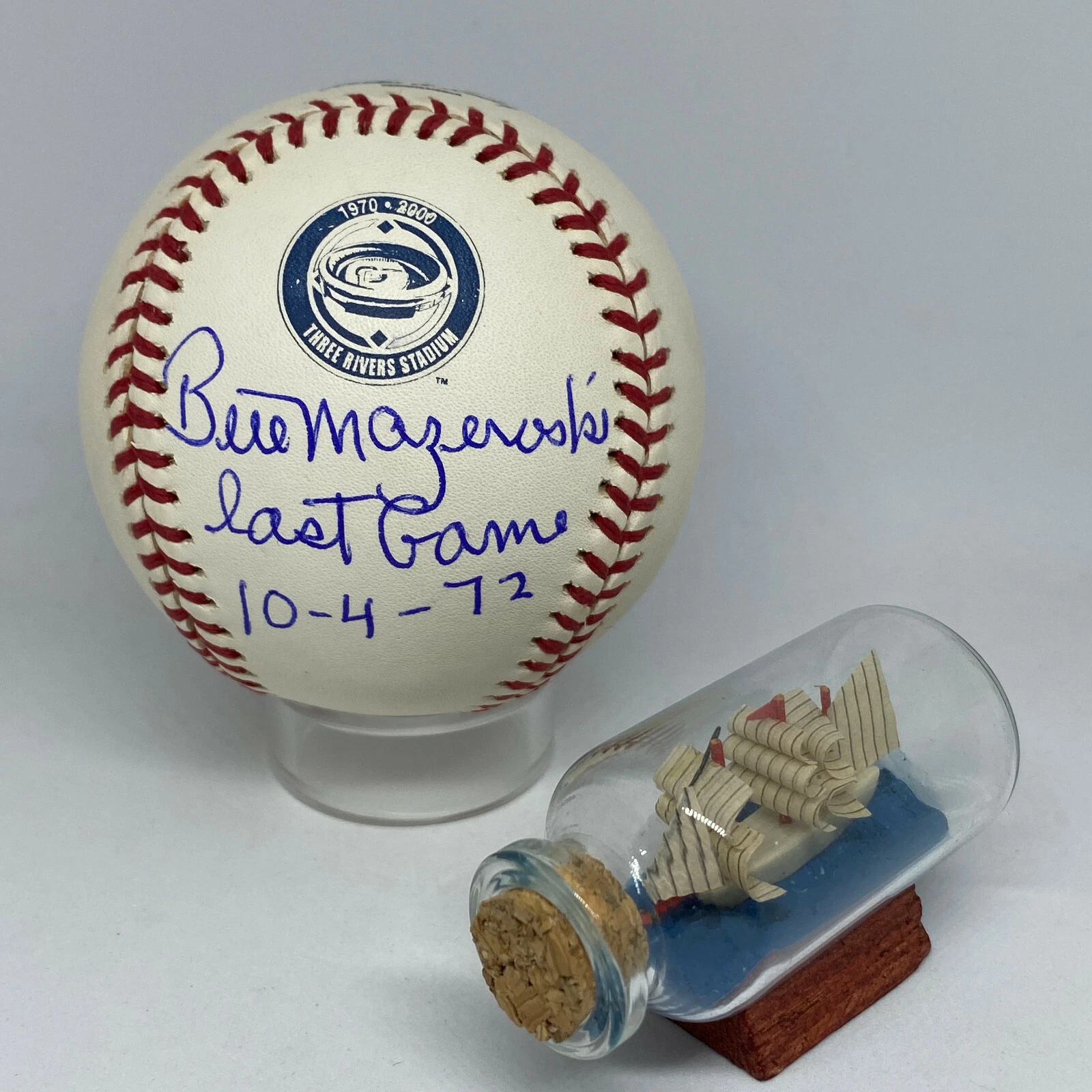 Bill Mazeroski signed Rawlings 3 Rivers Stadium Logo Baseball JSA Rare HOF A130
