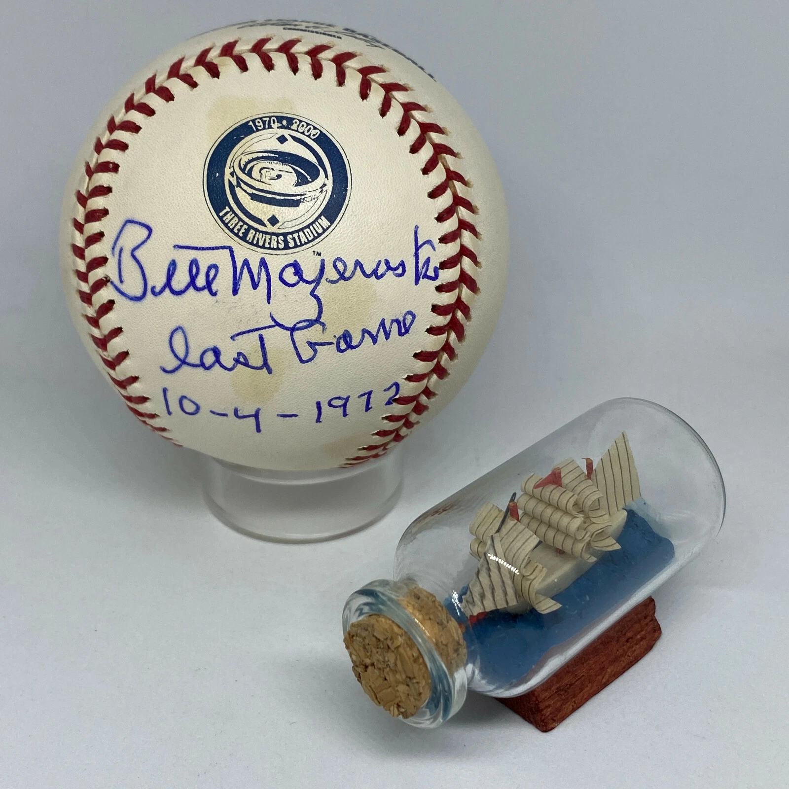 Bill Mazeroski signed Rawlings 3 Rivers Stadium Logo Baseball JSA Rare HOF A129
