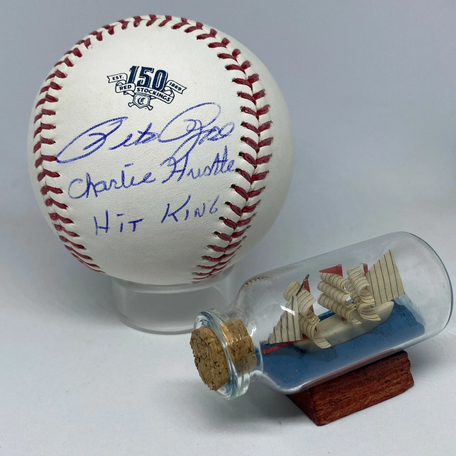 Pete Rose signed Rawlings Reds Logo Baseball Inscribed Rare Auto JSA COA A2264
