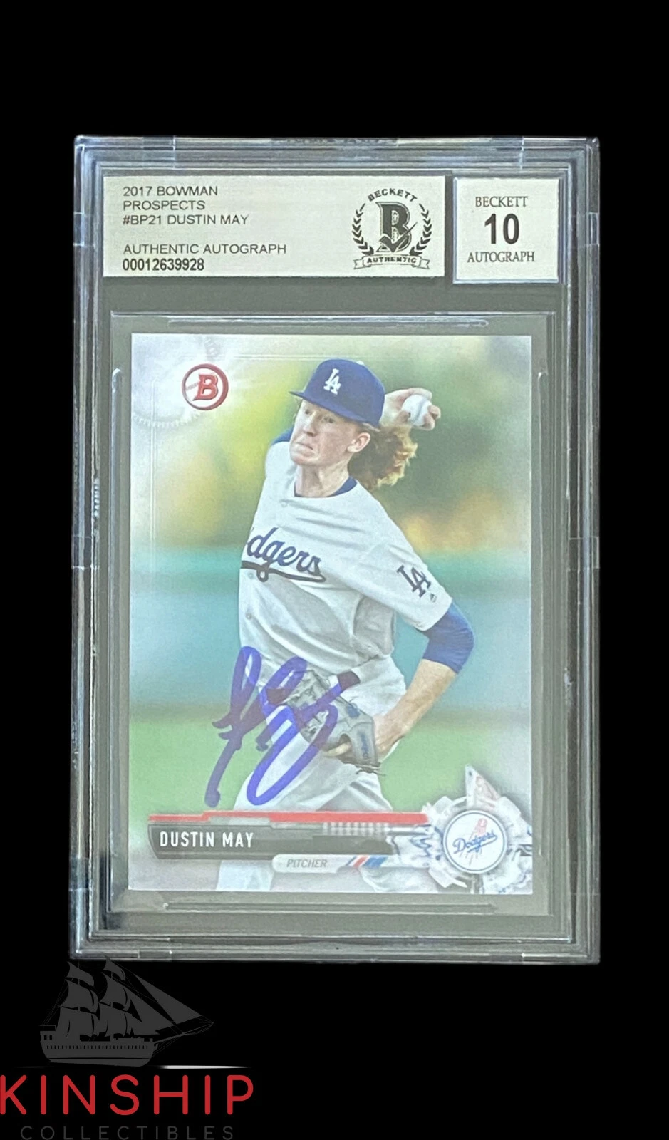 Dustin May signed 2017 Bowman Rookie Card Beckett BAS Slabbed Auto 10 C701
