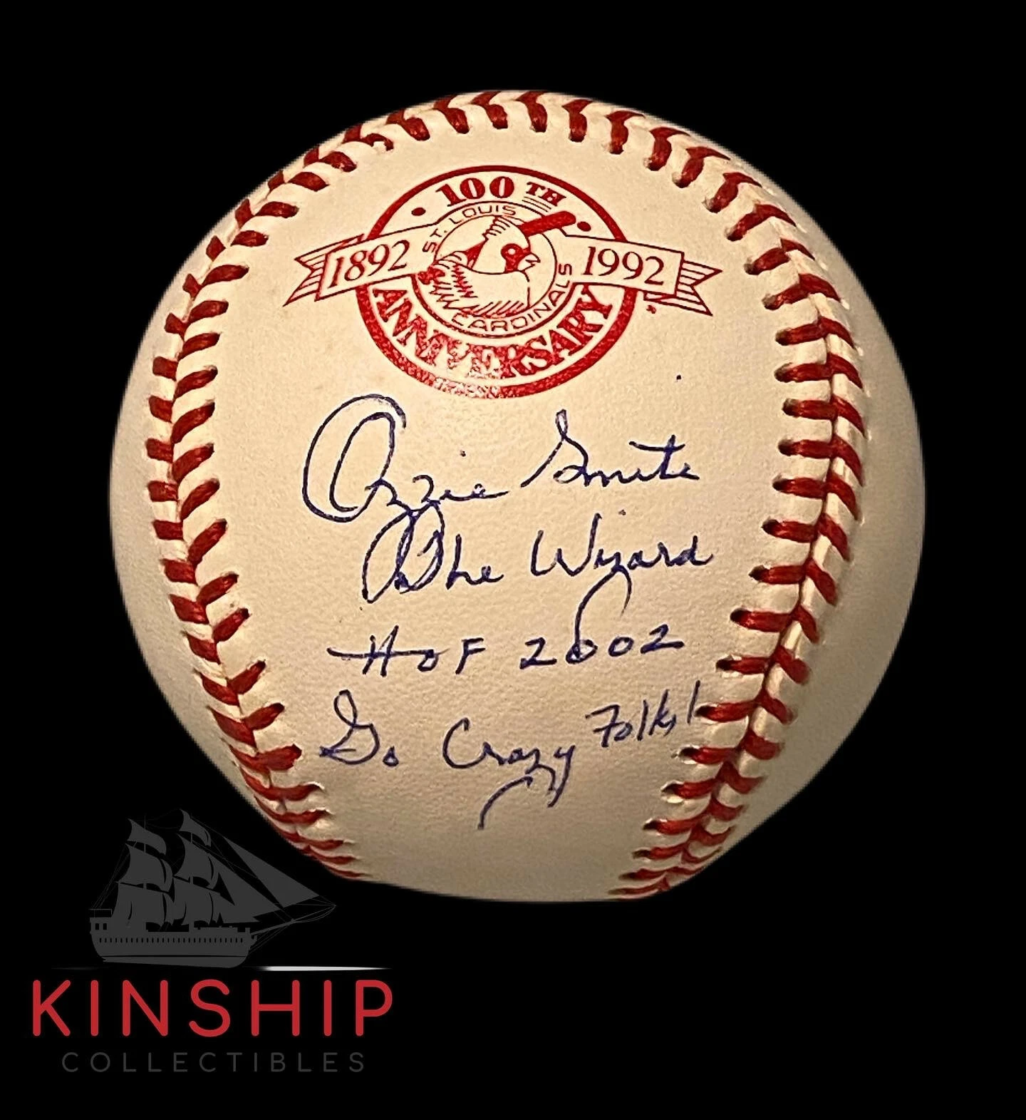 Ozzie Smith signed Rawlings 100th Cardinals Logo Baseball Fanatics Holo A2341
