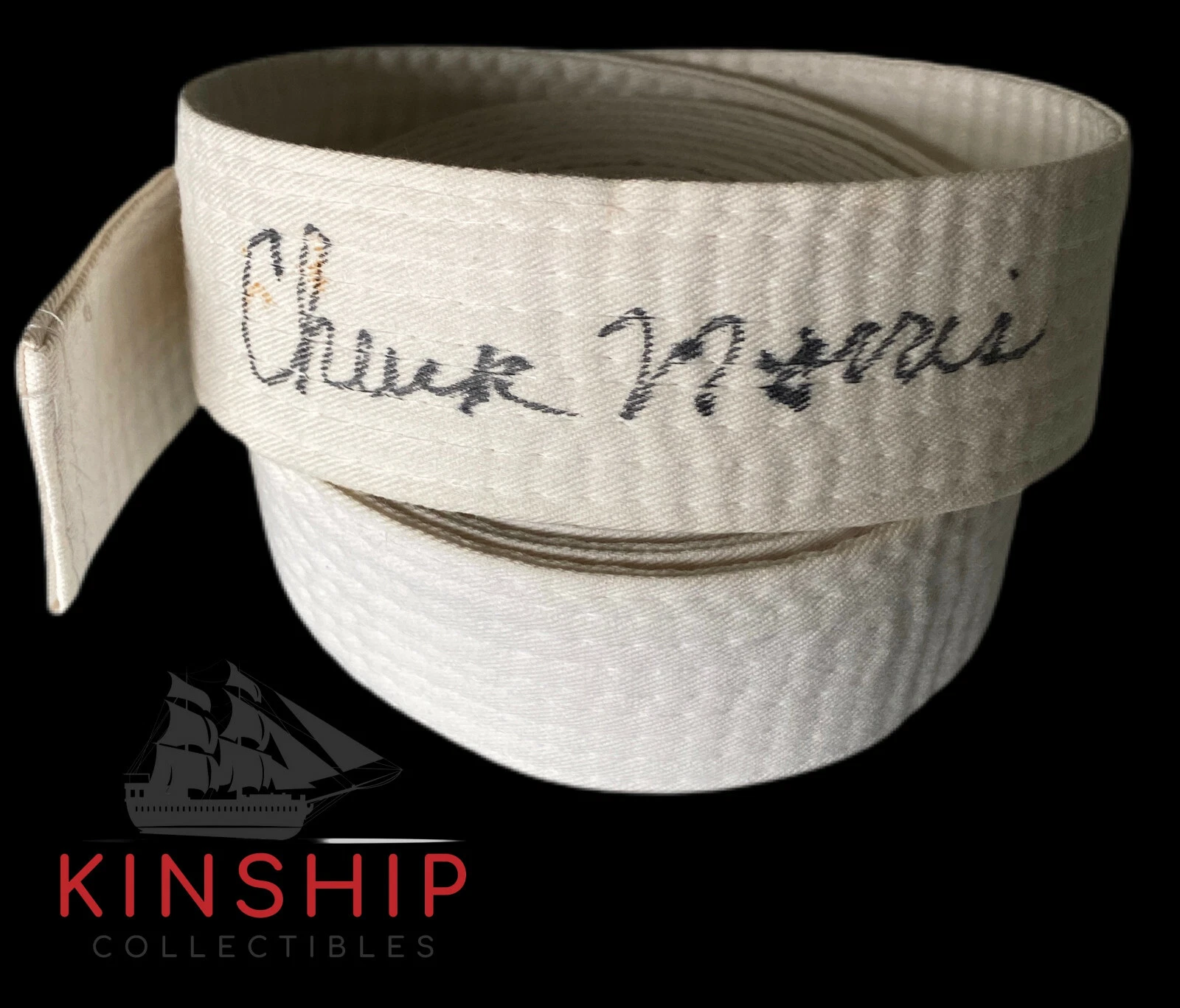 Chuck Norris signed White Karate Belt JSA LOA Rare Bold Auto Dodgeball Z272
