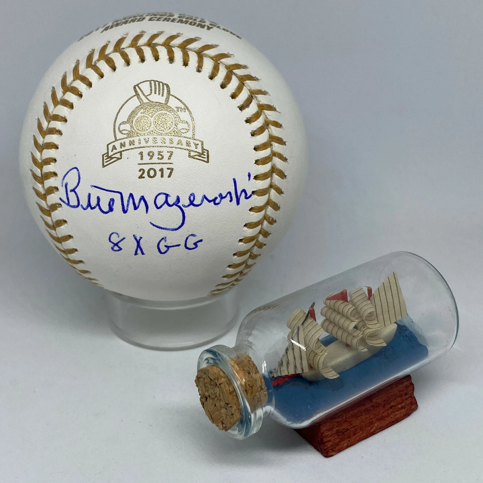 Bill Mazeroski signed Rawlings Gold Glove Logo Baseball JSA Inscribed HOF A18
