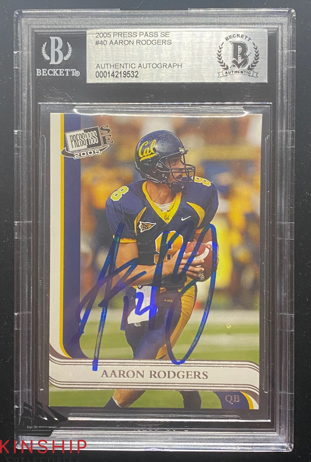 AARON RODGERS SIGNED 2005 PRESS PASS CARD BECKETT SLABBED ROOKIE AUTO RARE C845 COLLECTIBLE MEMORABILIA