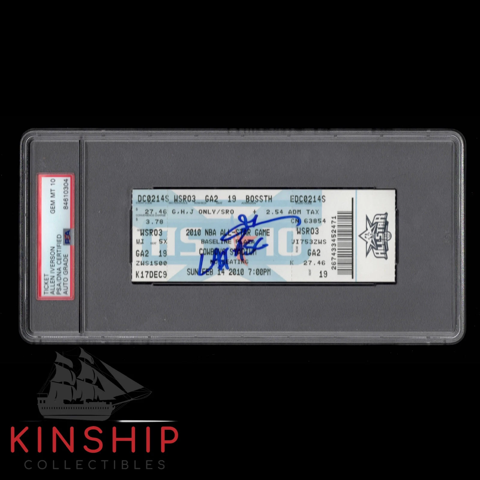 Allen Iverson signed 2010 NBA All Star Ticket PSADNA Inscribed Auto MVP HOF C988
