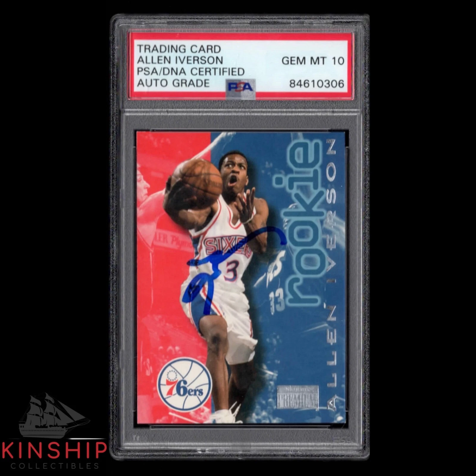 Allen Iverson signed 1997 Skybox Premium Rookie Card PSA DNA Auto 10 216 C967
