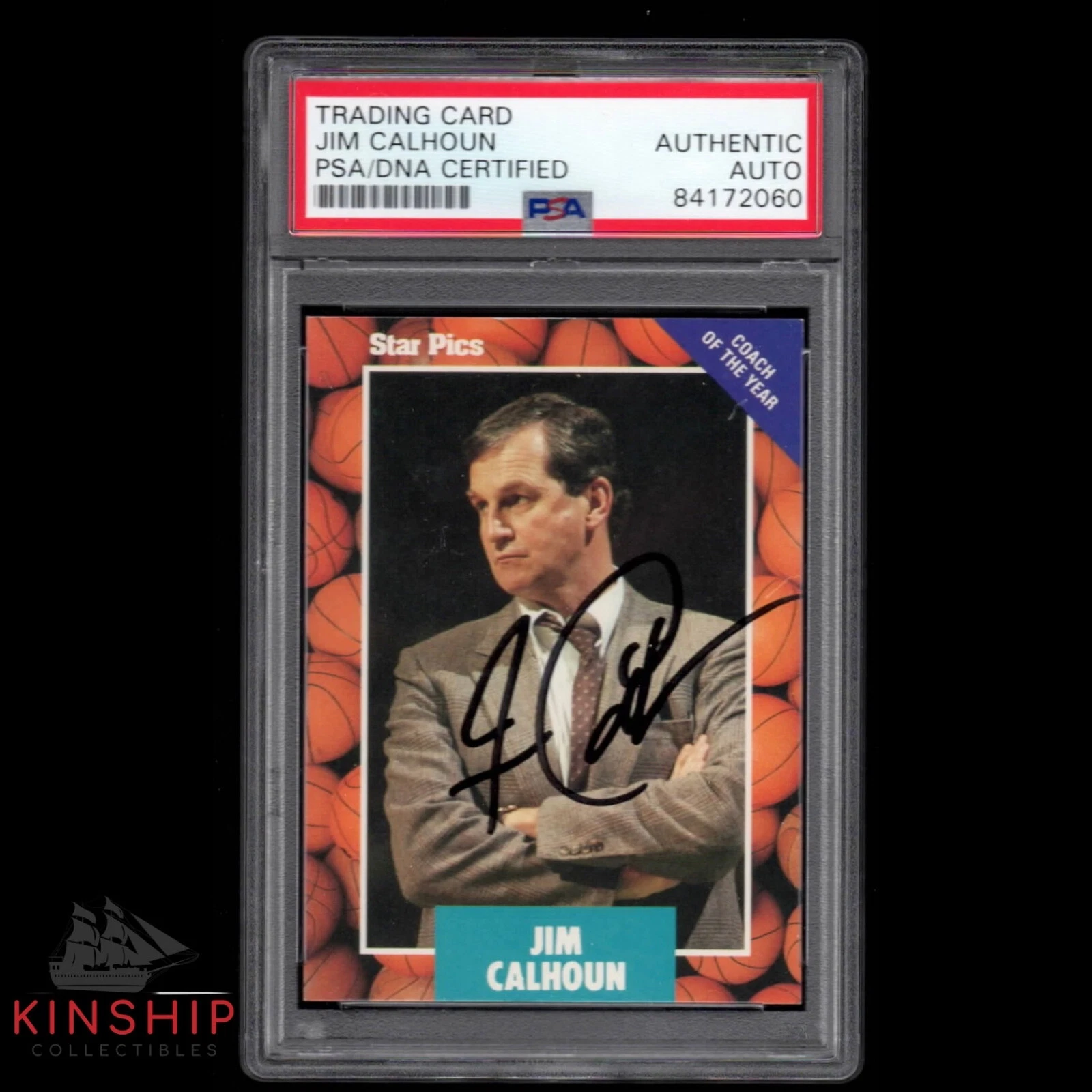 Jim Calhoun signed 1990 Star Pics Rookie Card PSA DNA Slabbed Auto HOF C304
