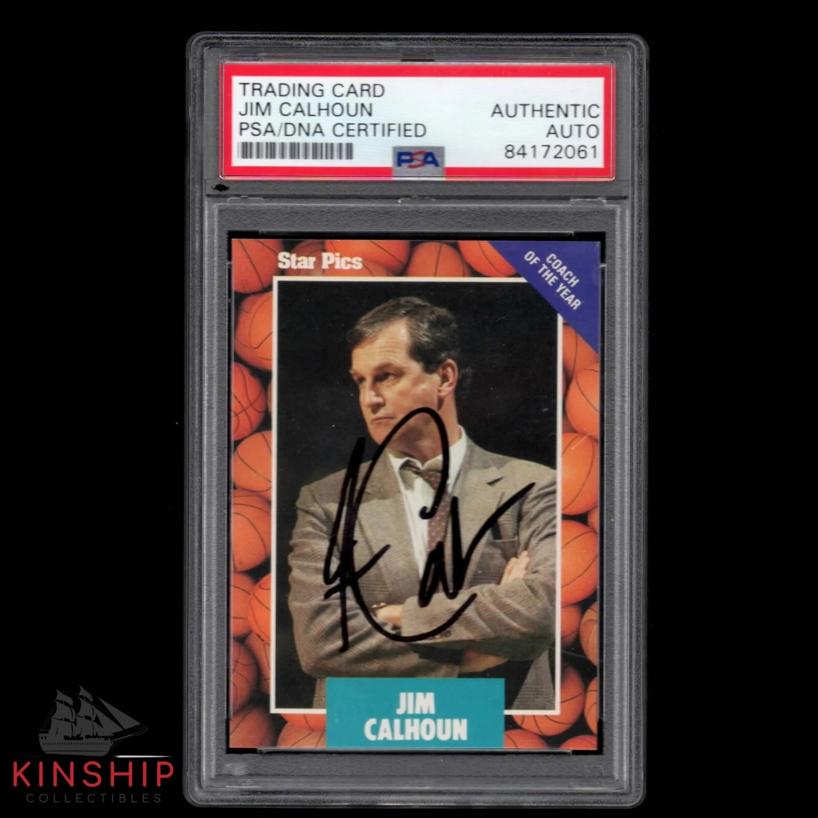 Jim Calhoun signed 1990 Star Pics Rookie Card PSA DNA Slabbed Auto HOF C305
