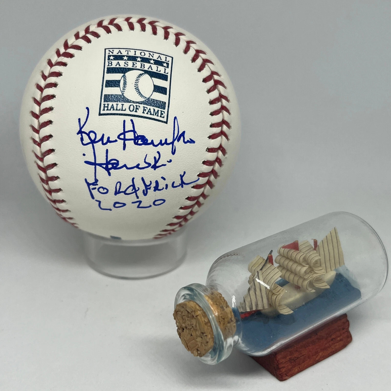 Broadcaster Ken Hawk Harrelson signed Rawlings HOF Logo Baseball JSA Frick A2578
