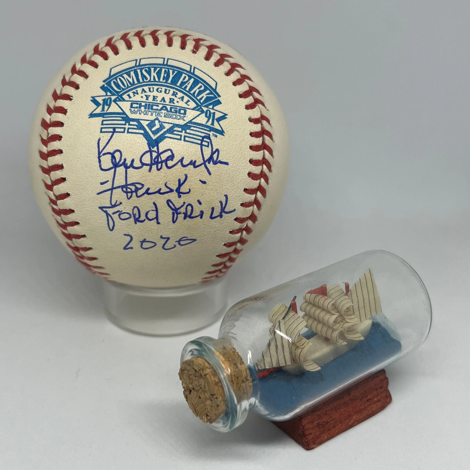 Broadcaster Ken Hawk Harrelson signed Rawlings Comiskey Logo Baseball JSA A2576
