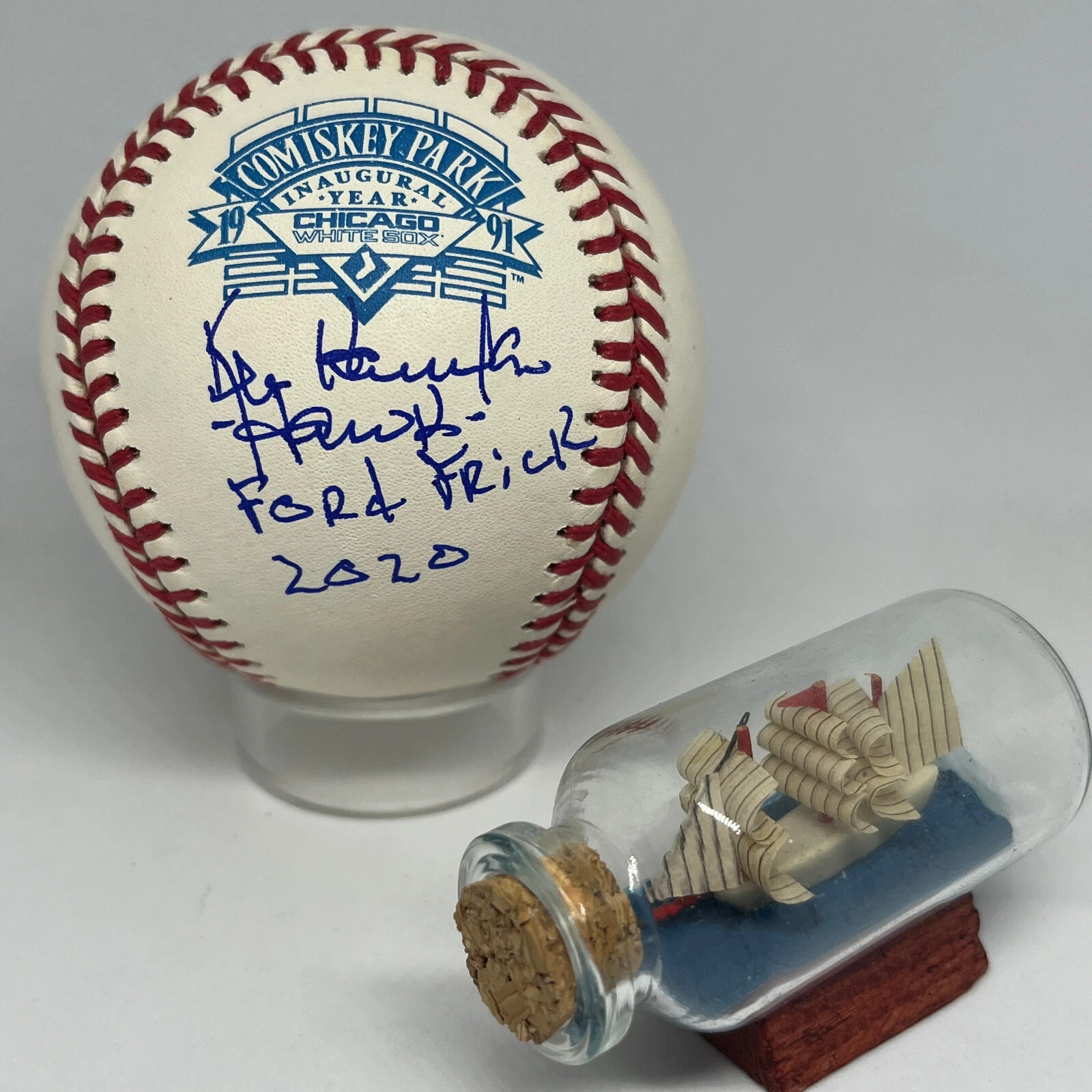 Broadcaster Ken Hawk Harrelson signed Rawlings Comiskey Logo Baseball JSA A2583
