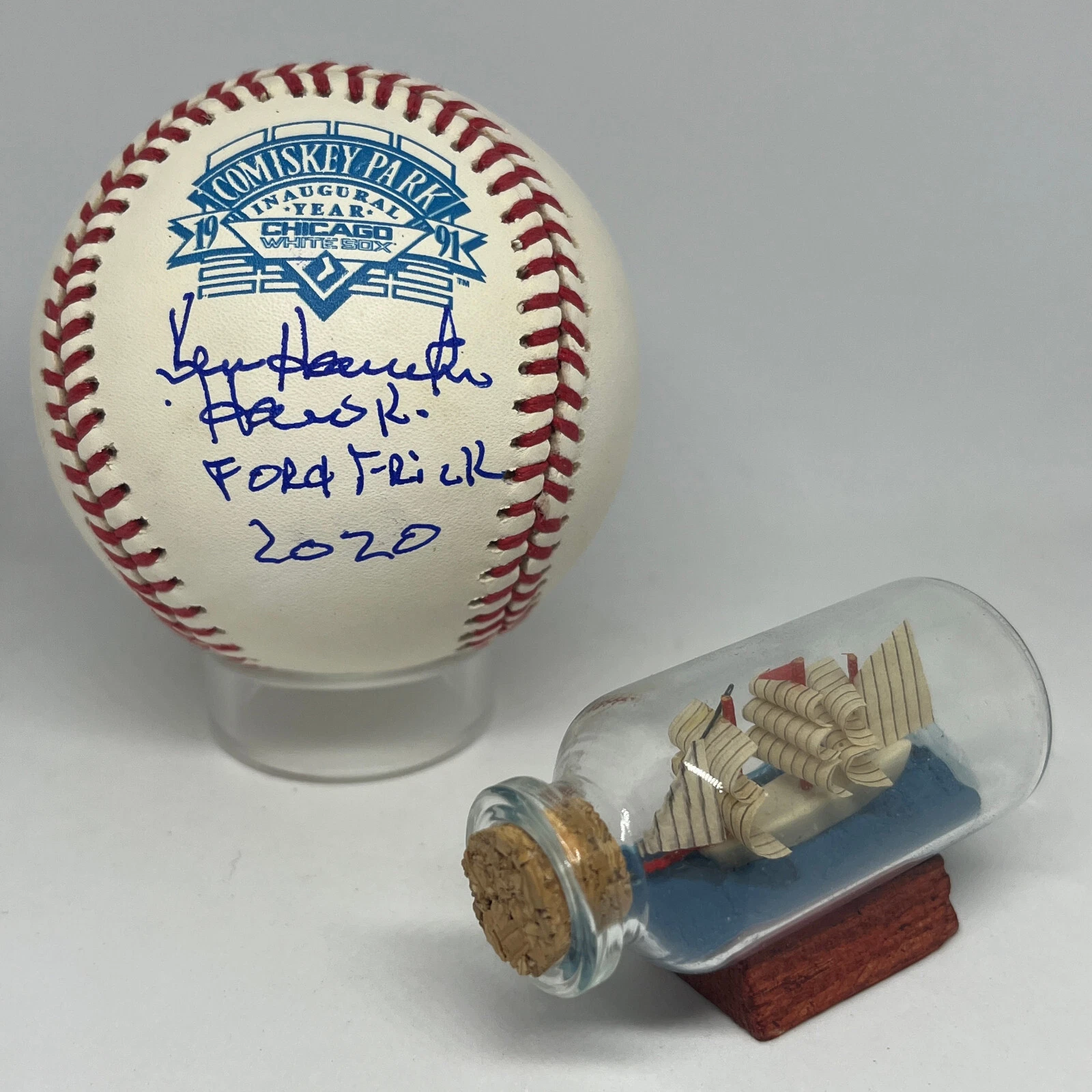 Broadcaster Ken Hawk Harrelson signed Rawlings Comiskey Logo Baseball JSA A2584

