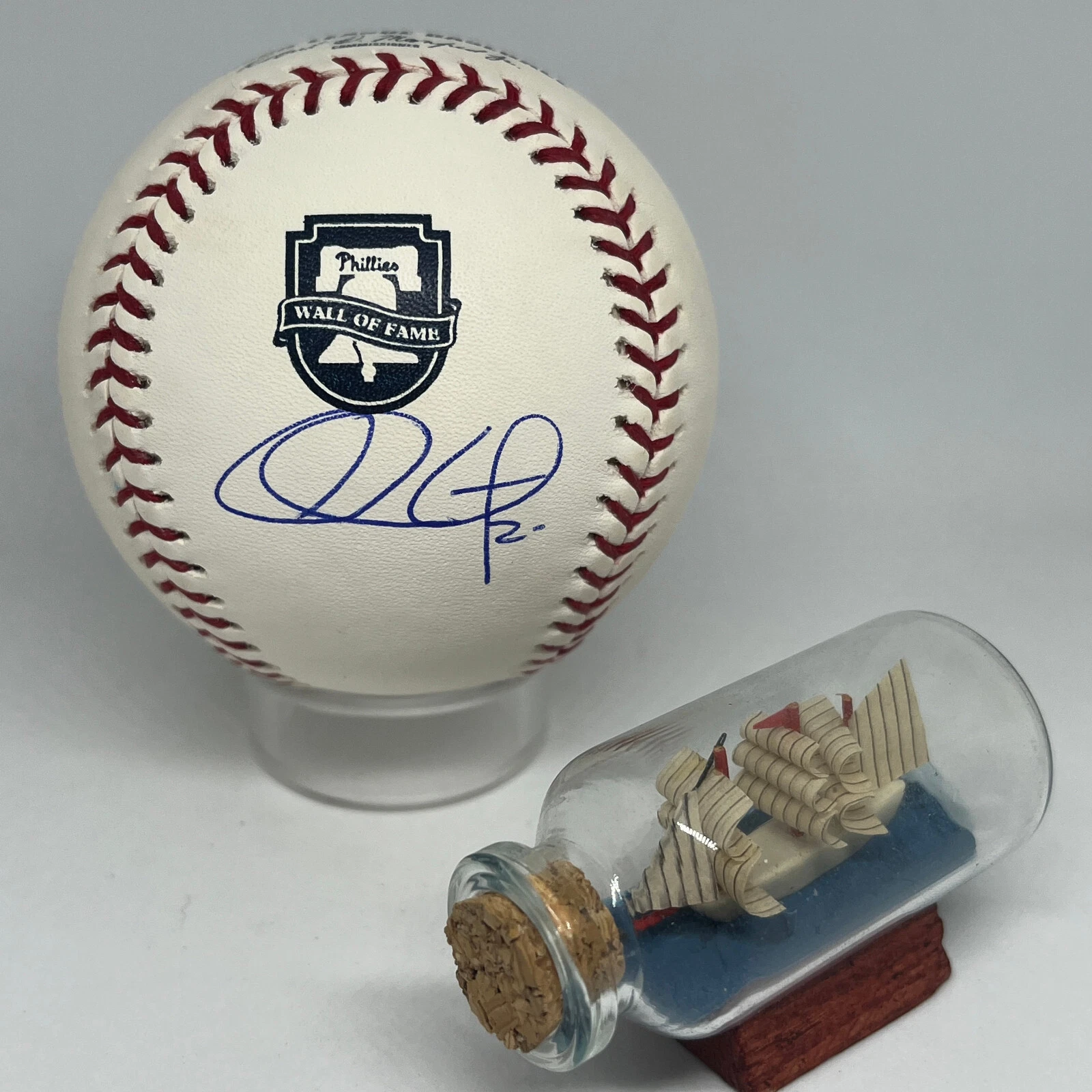 Chase Utley signed Rawlings Phillies WOF Logo Baseball JSA Wall of Fame Auto X34
