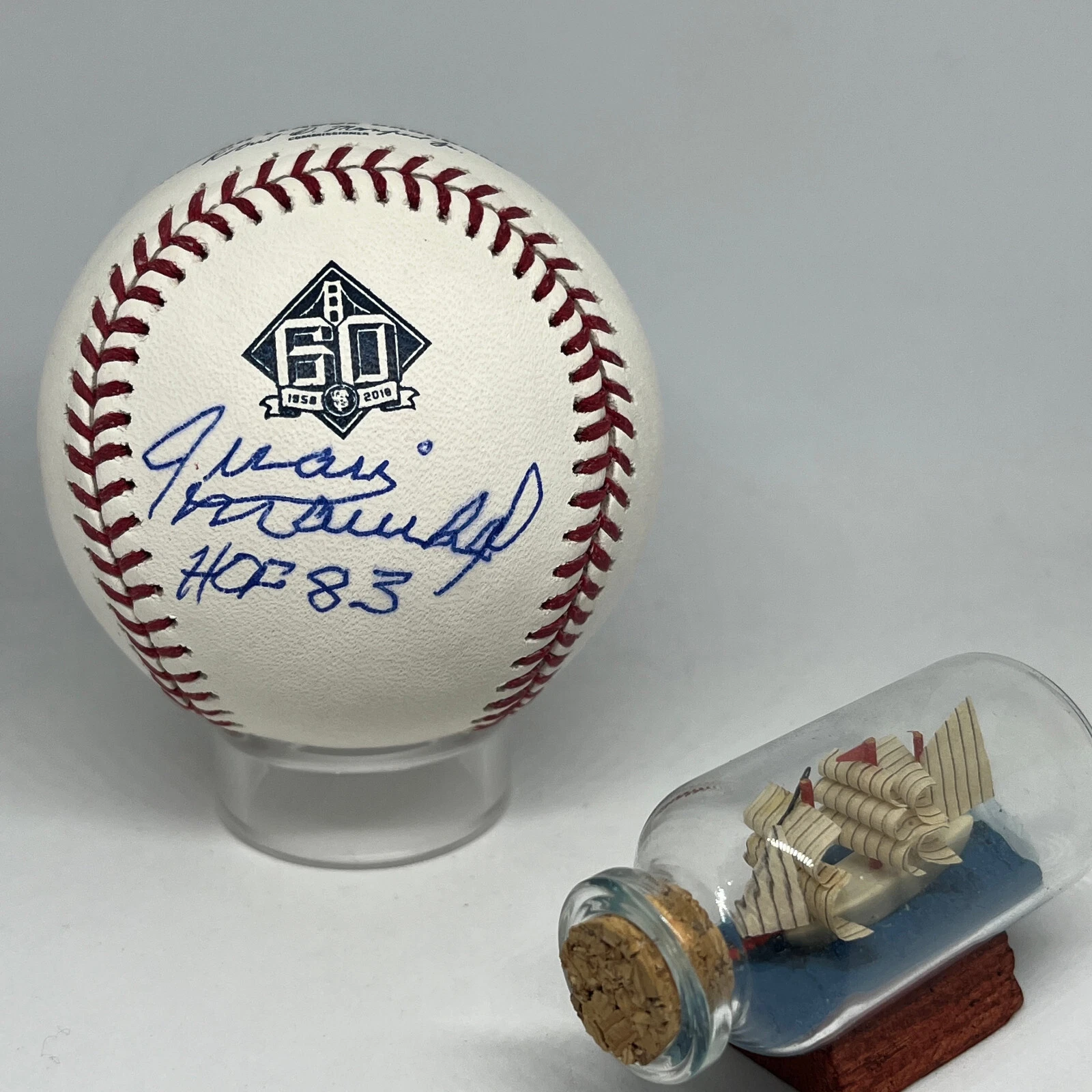 Juan Marichal signed Rawlings Giants 60th Ann Logo Baseball JSA COA HOF A2625
