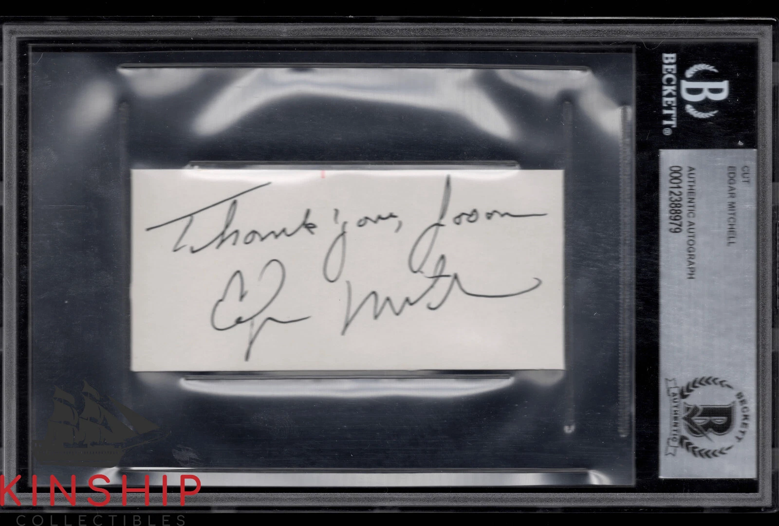 Moonwalker Edgar Mitchell signed cut Beckett BAS Slabbed Auto Rare C1045
