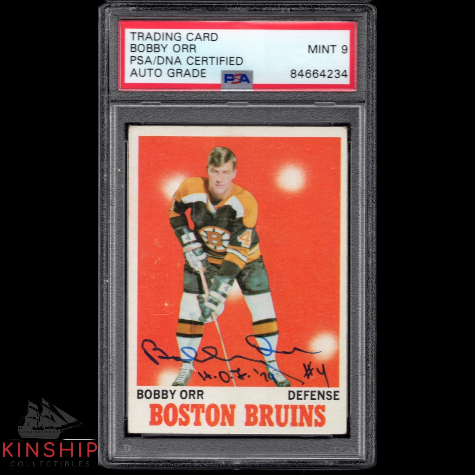 Bobby Orr signed 1970 Topps Card #3 PSA DNA Slabbed Inscribed HOF Auto 9 C1065

