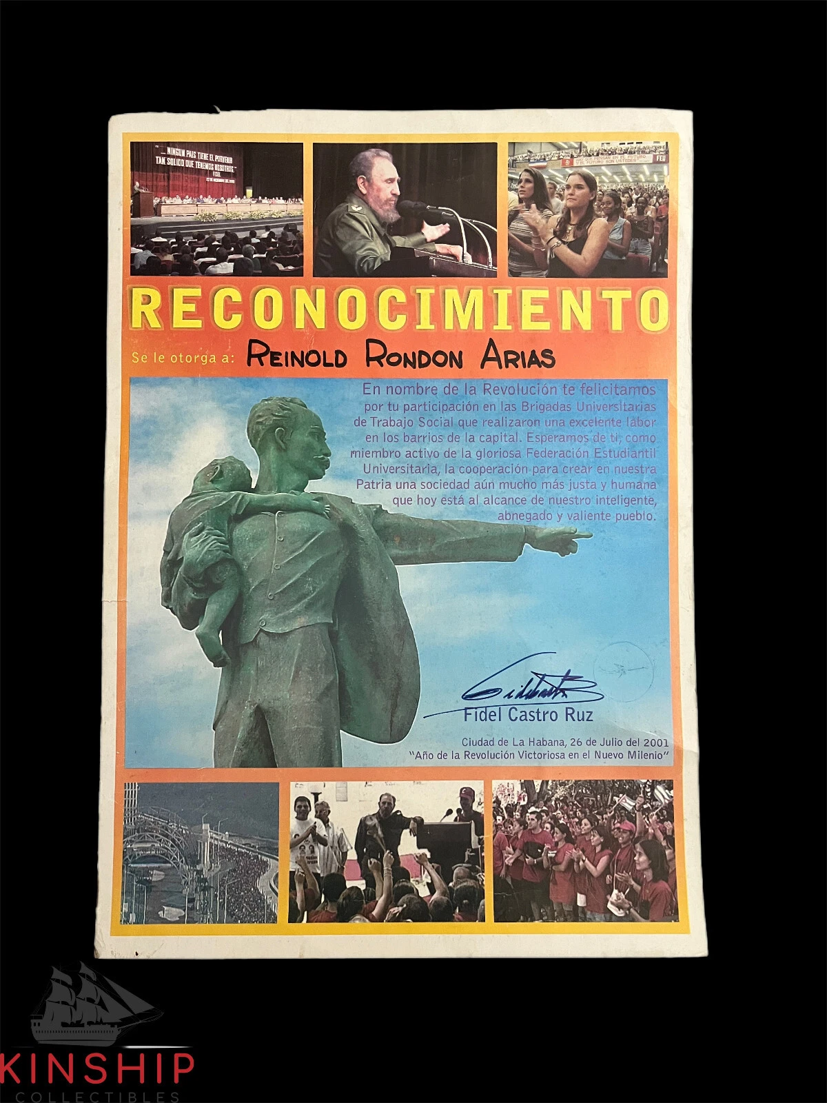 Fidel Castro signed Poster JSA LOA AUTO GRADE 9 Rare Bold Auto X48

