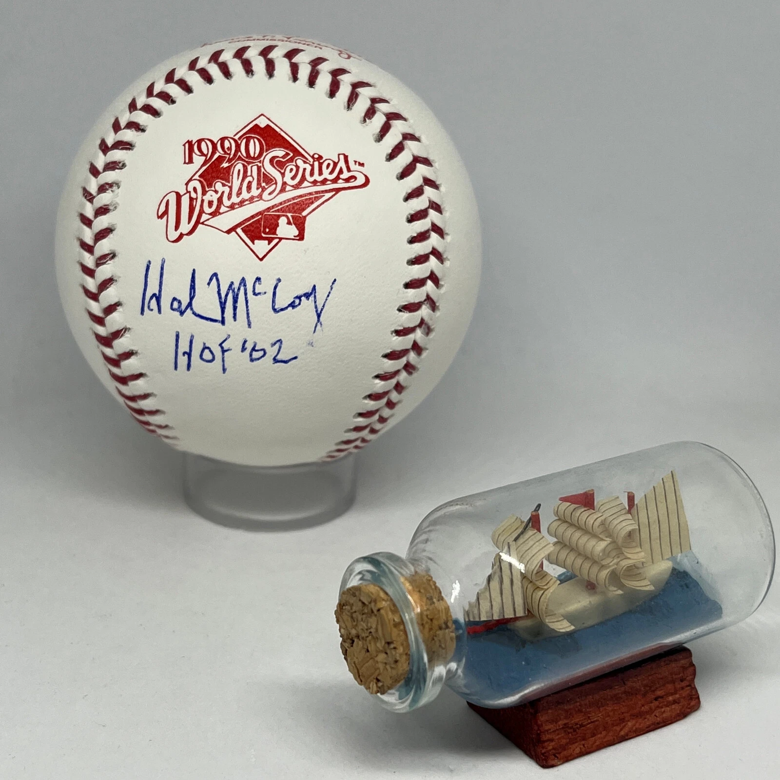 Hal McCoy signed 1990 World Series Logo Baseball JSA Auto Reds Spink HOF A2701
