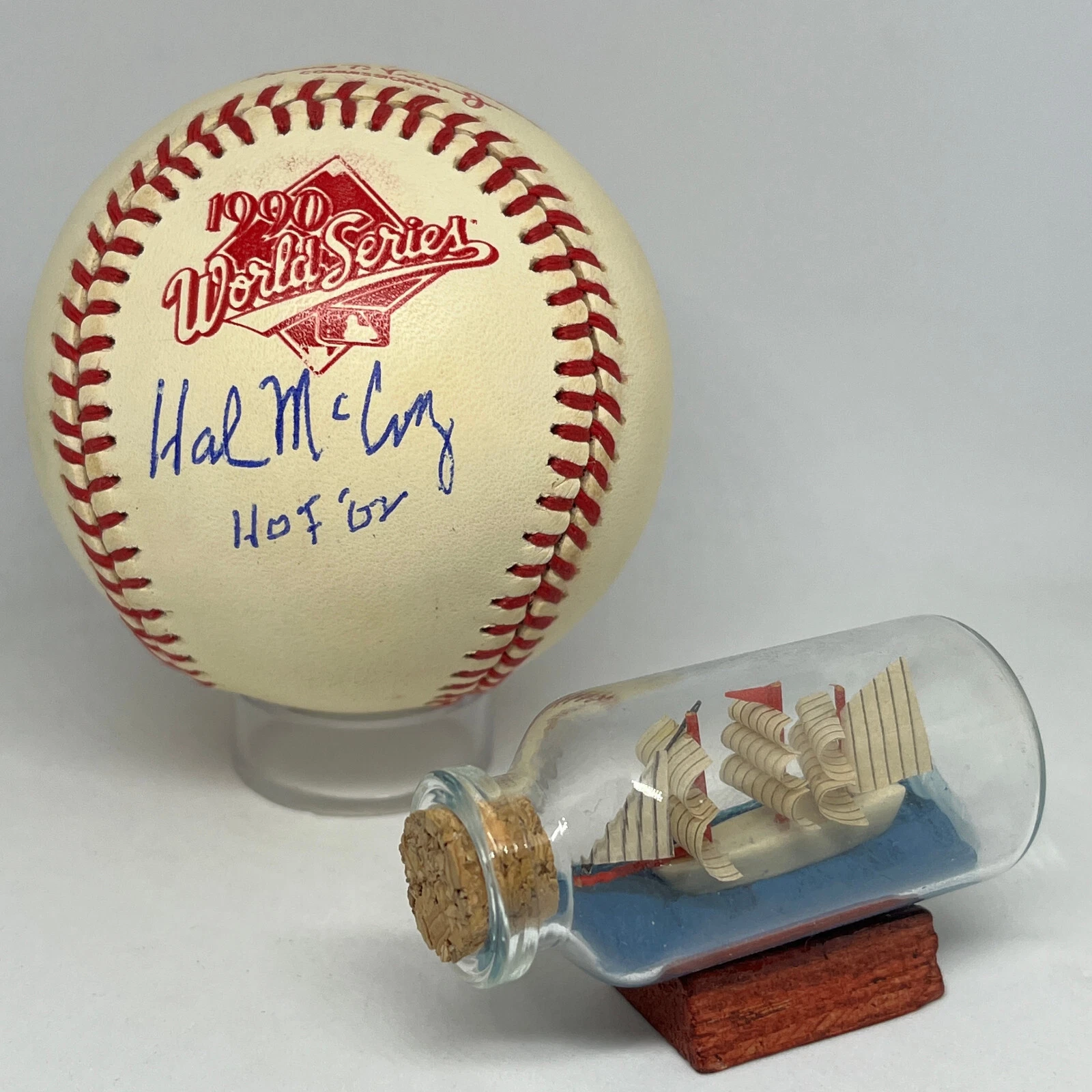 Hal McCoy signed 1990 World Series Logo Baseball JSA Auto Reds Spink HOF A2707
