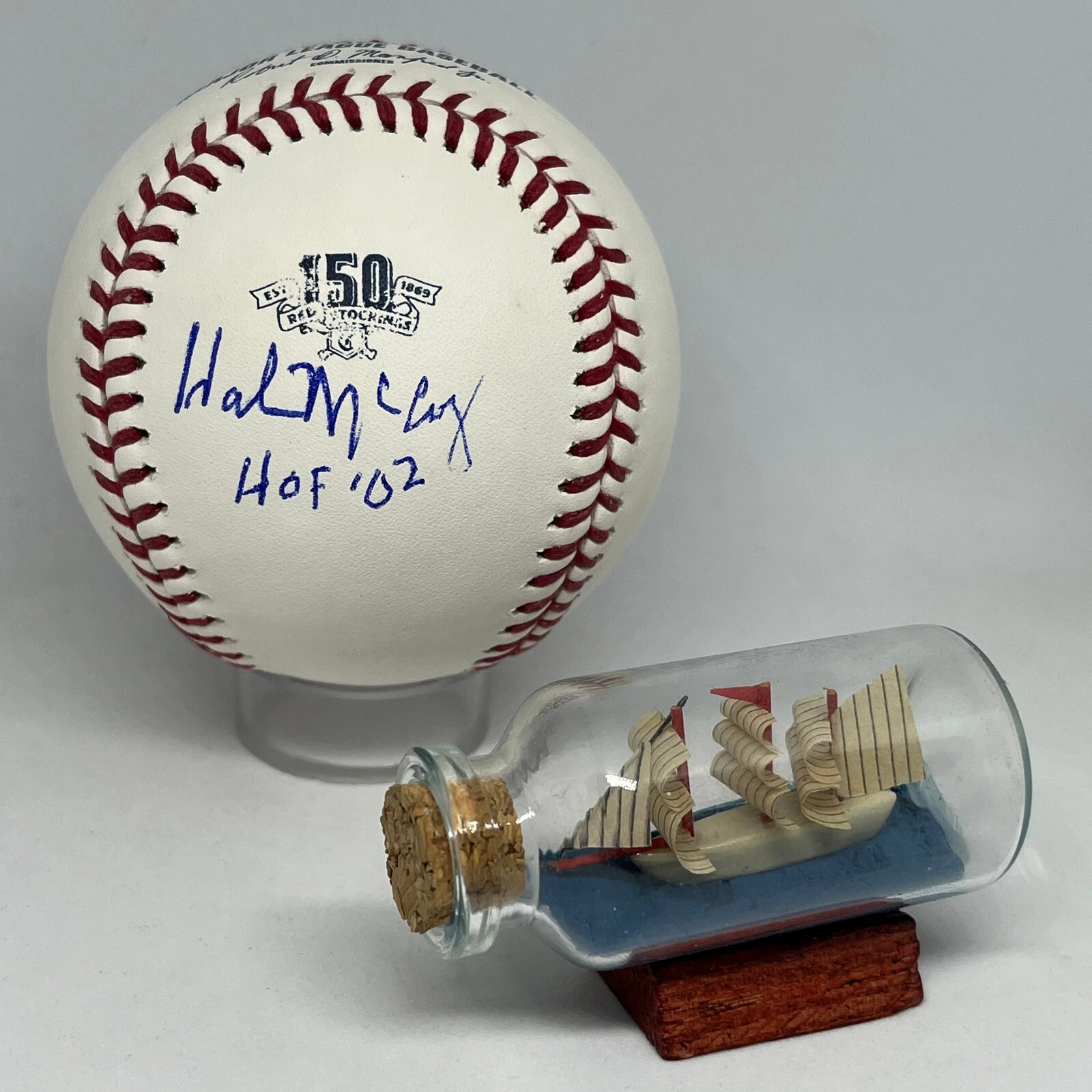 Hal McCoy signed Reds 150 Anniversary Logo Baseball JSA COA Spink HOF Auto A2703

